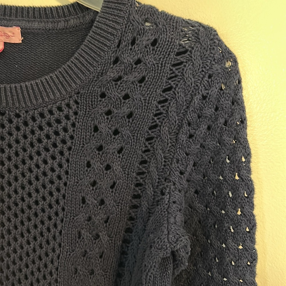 Lilly Pulitzer Navy Blue Open Knit Crewneck Sweater - Picture 2 of 14